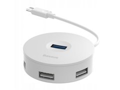 USB HUB Baseus Airjoy Round Box Type-c to 1USB3.0 + 2USB 2.0 10cm White Cahub-G02