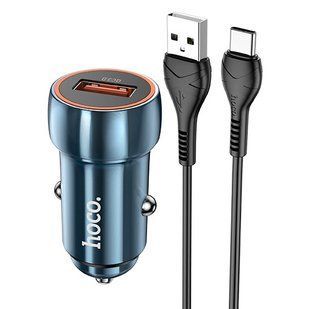 Автомобильное зарядное устройство Hoco Z46 Blue Whale USB-A 18W QC3 з кабелем USB to Type-C Sapphire Blue
