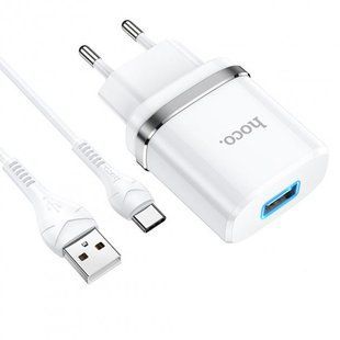СЗУ Hoco N1 Ardent 1xUSB 2.4A 12W +кабель Type-C White