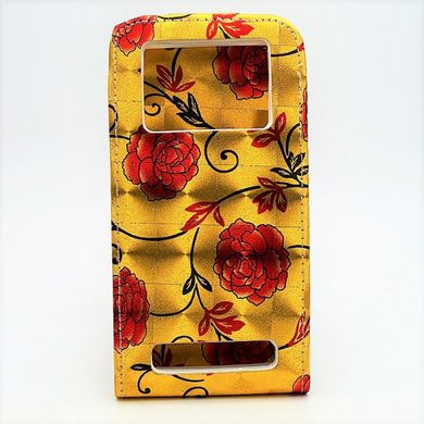 Чехол универсальный для телефона CMA Flip Cover Big Flowers 4.5"(L) Gold-Red