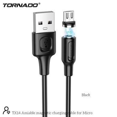 Кабель Tornado TX14 Micro USB 2.4A 1M Magnetic Cable Black, Чорний