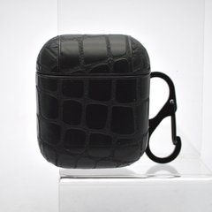 Кожаный чехол Leather Case Croco для Apple Airpods 1/2 Black/Черный