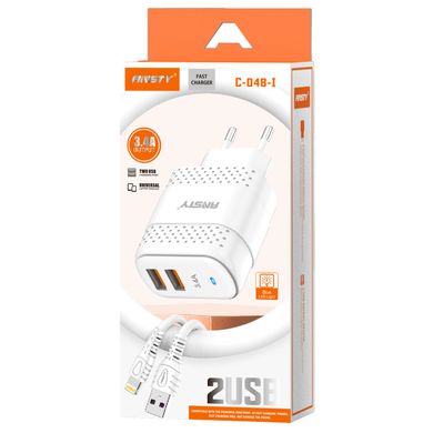 Мережевий зарядний пристрій ANSTY C-048-I with Lightning cable 2USB 3.4A Білий