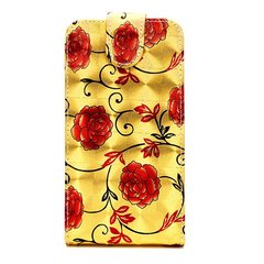Чехол универсальный с цветами для телефона CMA Flip Cover Big Flowers 5.0" дюймов (XL) Gold-Red