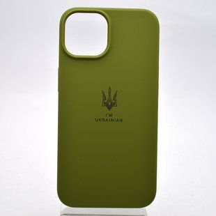 Чохол з патріотичним принтом Silicone Case Print Тризуб для iPhone 14 Dark Green/Зелений
