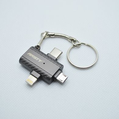 Переходник OTG 3 in 1 ANSTY UA-03 USB to Lightning Male/Type-C Male/MicroUSB Male Dark Grey