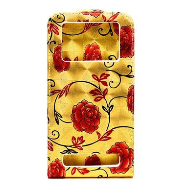 Чехол универсальный с цветами для телефона CMA Flip Cover Big Flowers 5.0" дюймов (XL) Gold-Red