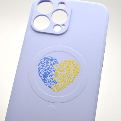 Чехол с патриотическим рисунком Silicone Case Wave Print с MagSafe для iPhone 13 Ukrainian Heart Фиолетовый