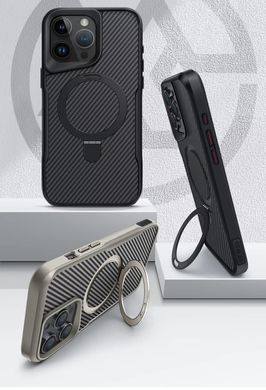 Чехол накладка с кольцом Metal Buttons with MagSafe Carbon Ring для Apple iPhone 16 Pro Max Black (Черный)