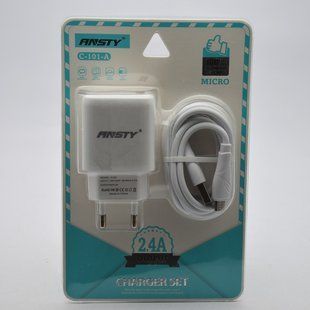 Мережевий зарядний пристрій ANSTY C-101-A з Micro USB кабелем 1USB 2.4A White