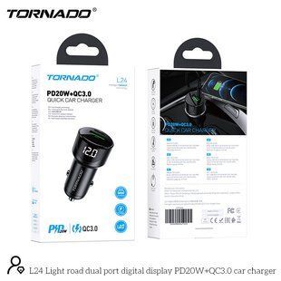 АЗУ Tornado L24 with Display PD20+QC3.0 1USB+Type-c Black, Черный