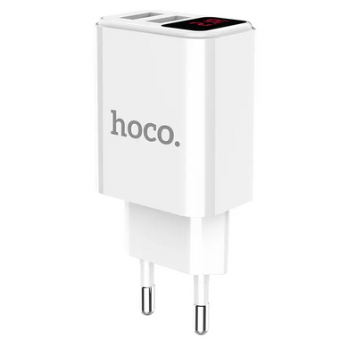 Зарядний пристрій для телефону мережевий (адаптер) з дисплеєм Hoco C63A Victoria 2xUSB 2.1A LED display White