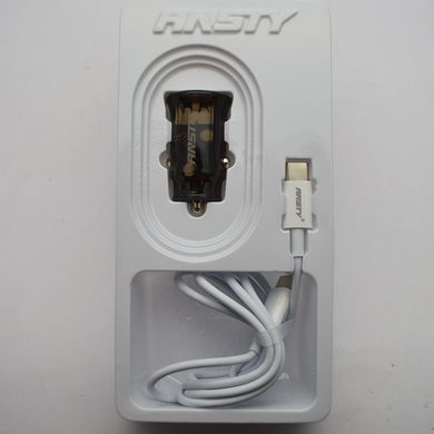 Автомобільна зарядка ANSTY CAR-014 (1 USB 3A/1 Type-C 30W) with Type-C to Type-C cable Black