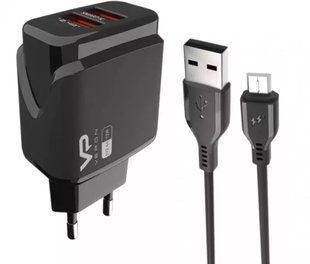 Сетевое зарядное устройство Veron VR-C12M 2USB + кабель Micro USB 2.4A Black (Черный)