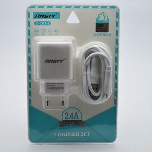 Мережевий зарядний пристрій ANSTY C-101-I з Lightning кабелем 1USB 2.4A White