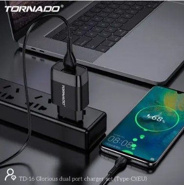 СЗУ Tornado TD-16 with Type-c cable 2USB 2.4A Black, Черный