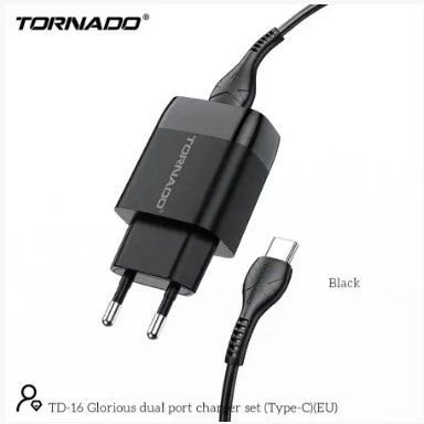 СЗУ Tornado TD-16 with Type-c cable 2USB 2.4A Black, Черный