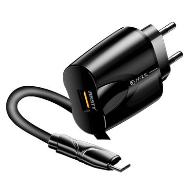 Мережевий зарядний пристрій ANSTY Q-046-T with Type-C cable 1USB 33W 3.4A Чорний