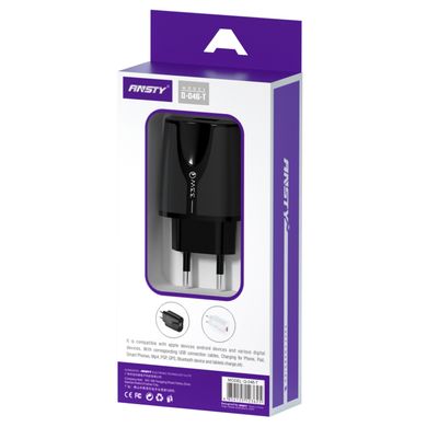 Мережевий зарядний пристрій ANSTY Q-046-T with Type-C cable 1USB 33W 3.4A Чорний