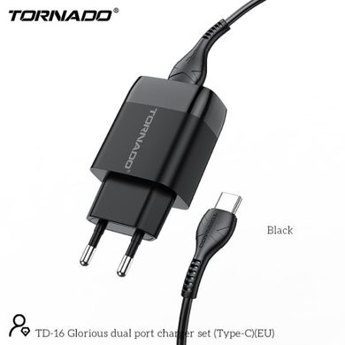 МЗП Tornado TD-16 with Type-c cable 2USB 2.4A Black, Чорний