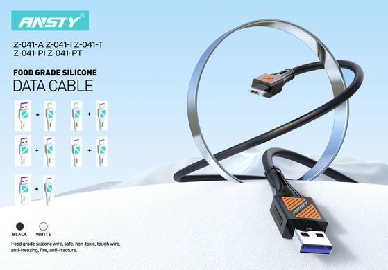Кабель ANSTY Z-041-I Lightning Silicone 30W 3A 1.2M Черный