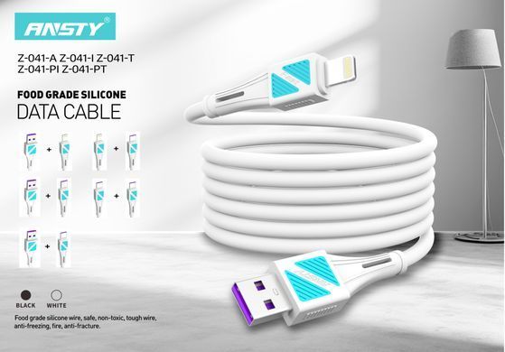 Кабель ANSTY Z-041-I Lightning Silicone 30W 3A 1.2M Черный