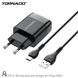 СЗУ Tornado TD-16 with Type-c cable 2USB 2.4A Black, Черный