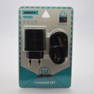 Сетевое зарядное устройство ANSTY C-101-T с Type-C кабелем 1USB 2.4A Black