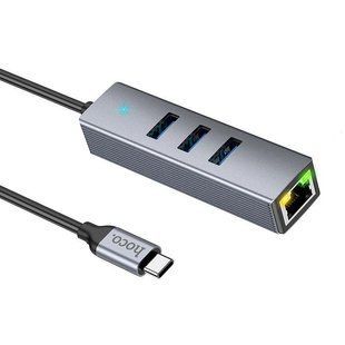 USB HUB Hoco Ease Link HB34 (USB to 3USB + Gigabit RJ45) Silver