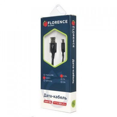 Кабель USB Florence Technic Type-C 2m 3A Black (FL-2204-2-KT)