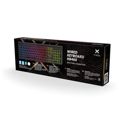 Игровая проводная клавиатура с RGB подсветкой Vinga KB460 Черная