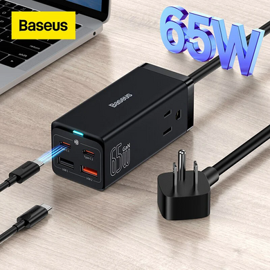 Сетевое зарядное устройство Baseus Pro Fast Charger GaN3 65W 2USB+2Type-c с кабелем Type-c tp Type-c Black (Черный) PSZM000001