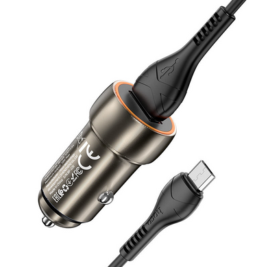 Автомобильное зарядное устройство Hoco with Micro USB Z46 Blue Whale 1USB18W QC3 Metal-Grey