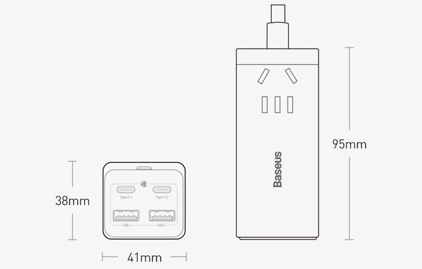 Сетевое зарядное устройство Baseus Pro Fast Charger GaN3 65W 2USB+2Type-c с кабелем Type-c tp Type-c Black (Черный) PSZM000001