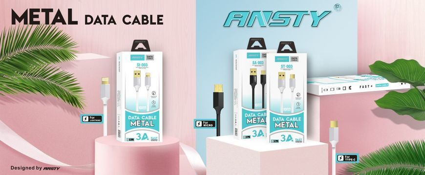 Кабель ANSTY SA-003 Micro USB 3A 1M Білий