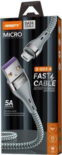 Кабель ANSTY S-023-A Zinc Alloy Nylon Micro USB 5A 1M Серый