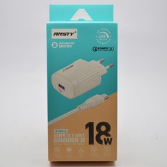 Сетевое зарядное устройство ANSTY Q-024-A с Micro USB кабелем 1USB 3A 18W White