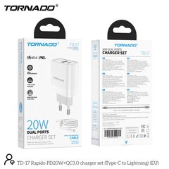 МЗП Tornado TD-17 with Lightning cable PD20W+QC3.0 1USB+Type-c White, Білий