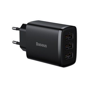 Сетевое зарядное устройство (адаптер) Baseus Compact Quick Charger 17W 3USB Black CCXJ020101