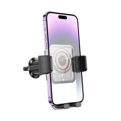 Автодержатель с беспроводной зарядкой Borofone BH209 Riley Wireless Fast Charging Car Holder (Air Outlet) Black