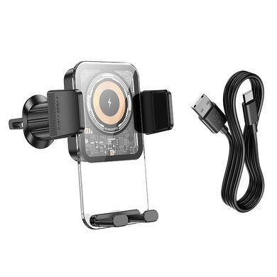 Автодержатель с беспроводной зарядкой Borofone BH209 Riley Wireless Fast Charging Car Holder (Air Outlet) Black