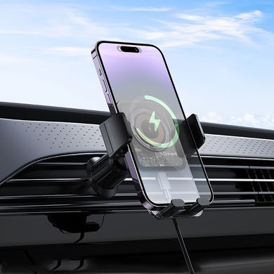 Автодержатель с беспроводной зарядкой Borofone BH209 Riley Wireless Fast Charging Car Holder (Air Outlet) Black