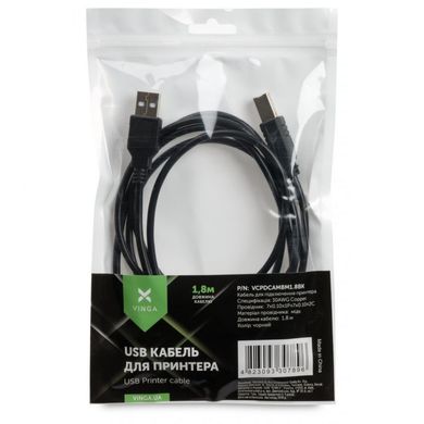 Кабель для принтера Vinga USB-A to USB-B 1.8M Black
