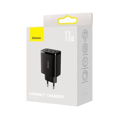 Мережевий зарядний пристрій (адаптер) Baseus Compact Quick Charger 17W 3USB Black CCXJ020101