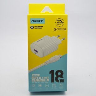 Сетевое зарядное устройство ANSTY Q-024-I с Lightning кабелем 1USB 3A 18W White