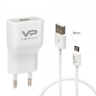 Сетевое зарядное устройство Veron AD-19M 2A с кабелем MicroUSB White