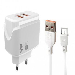 Сетевое зарядное устройство для Veron VR-C12M 2USB + кабель Micro USB 2.4A Black (Белый)