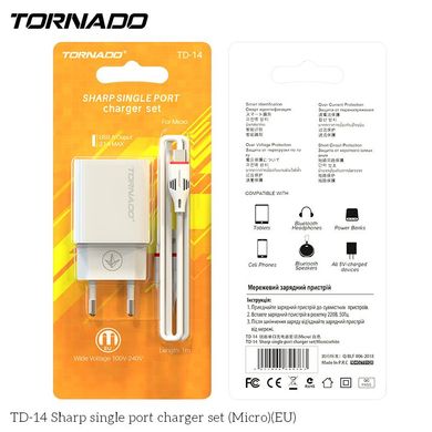 МЗП Tornado TD-14 with Micro USB cable 1USB 2.1A White, Білий