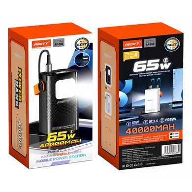 Внешний аккумулятор Power Bank Ansty AP-098 40000 mAh PD65W + 22.5W Black