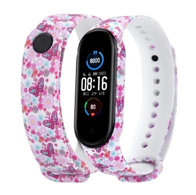 Ремінець до Xiaomi Mi Band 5/Mi Band 6 Picture Design Pink Butterfly White
